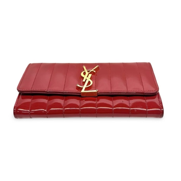 Yves Saint Laurent Red Quilted Vicky Organizer Wallet - Picture 2 of 10